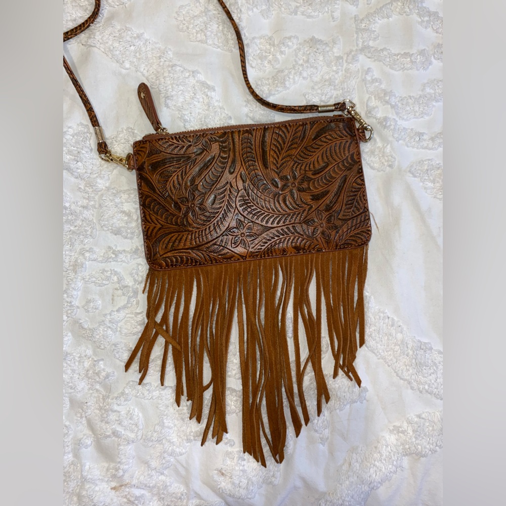 Brown Leather Fringe Bag
